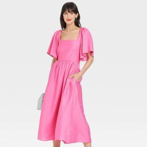 NWT - A New Day - Women's Flutter Short Sleeve Tie-Back Dress (M)